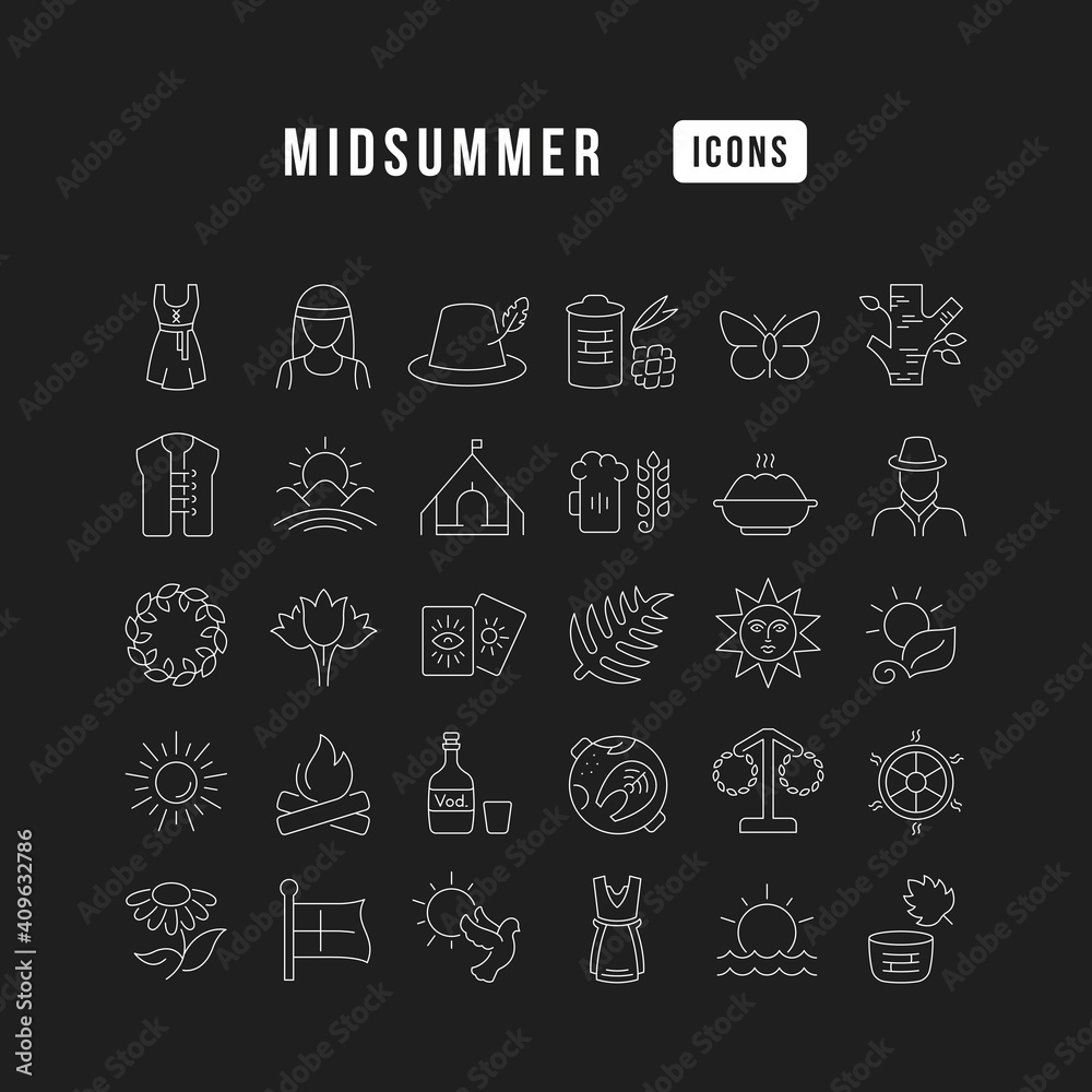 Set of linear icons of Midsummer