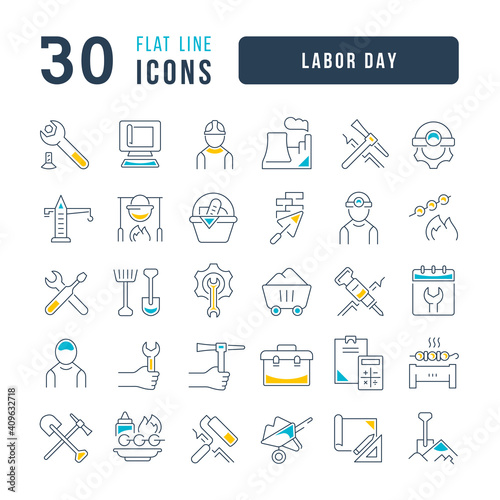 Set of linear icons of Labor Day