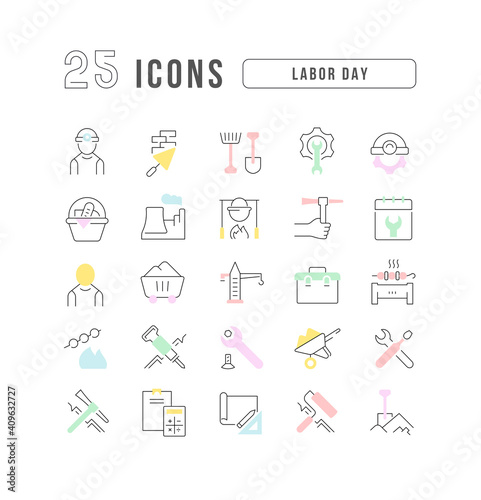 Set of linear icons of Labor Day photo