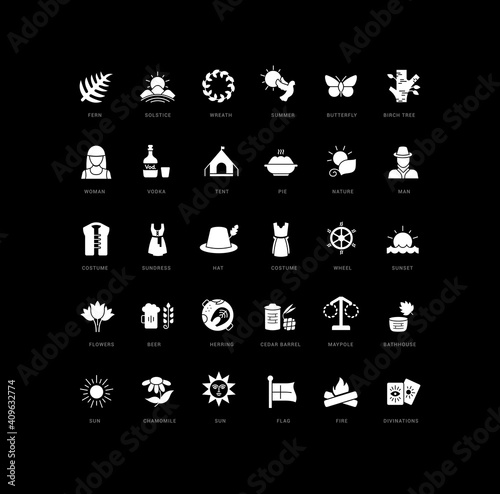 Set of simple icons of Midsummer