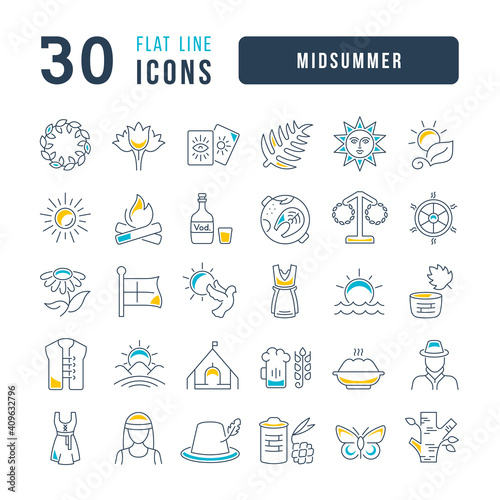 Set of linear icons of Midsummer