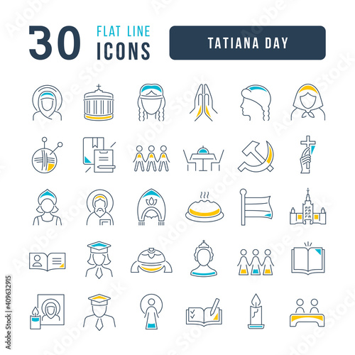 Set of linear icons of Tatiana Day