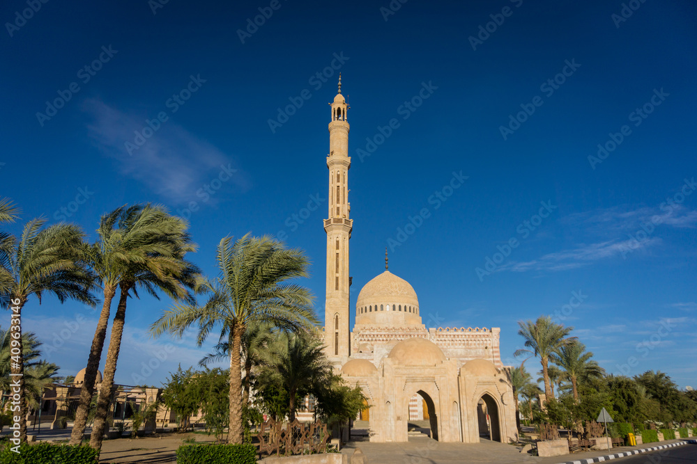 Beautiful large Islamic mosque at the sky background