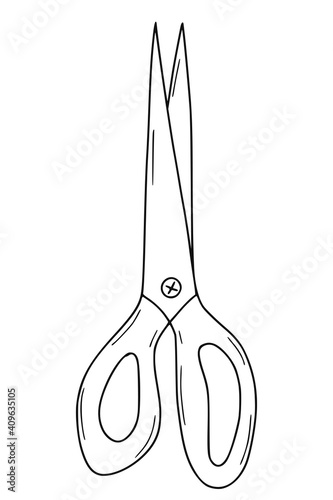Hand drawn scissors. Outline shears illustration.