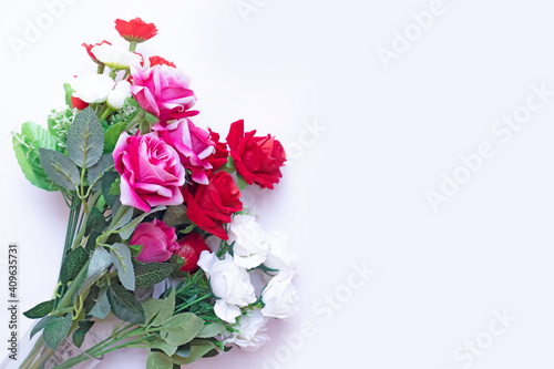 Bouquet of flowers - Flower bouquet of beautiful multi-colored roses on a white background