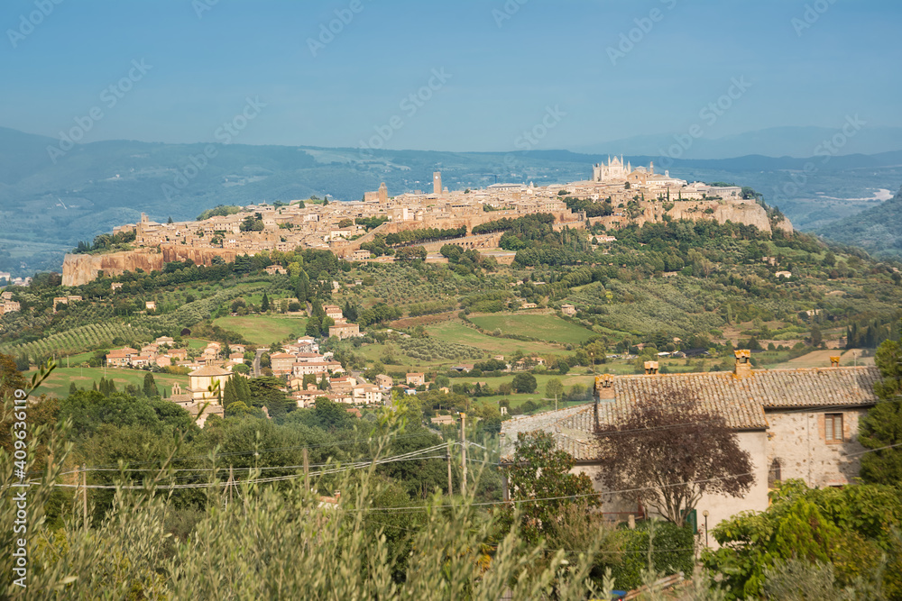 Panoramic view of the city of Orvieto with the cathedral towering from the skyline