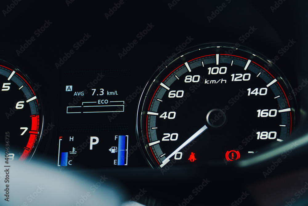 Modern car instrument panel dashboard - car speedometer for speed.