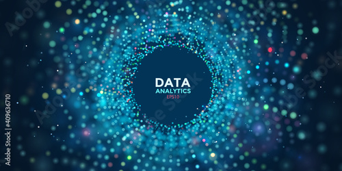 Vector 3d Data visualization concept. Global network connection concept. Analytics Internet technology. Technology abstract background. Blur dots on dark blue background