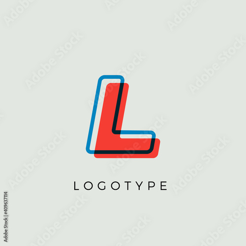 Stunning Letter L with 3d color contour, minimalist letter graphic for modern comic book logo, cartoon headline, creative lettering and art monogram. Minimal style letters, vector typographic design