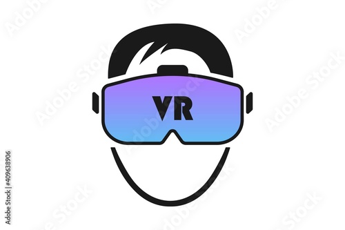 Icon man in vr glasses  360  virtual reality  logo  gaming equipment. Vector EPS10