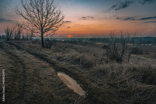 Winter moring among fields