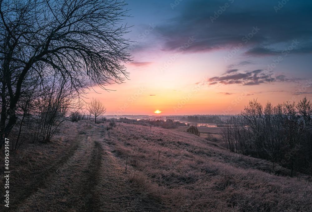 Fototapeta premium Winter moring among fields