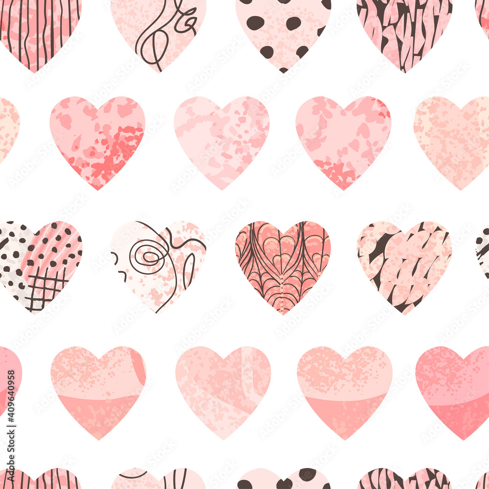 Vector seamless background with colorful heart shape. Use it for wallpaper, textile print, pattern fills, web page, surface textures, wrapping paper, design of presentation and other graphic design