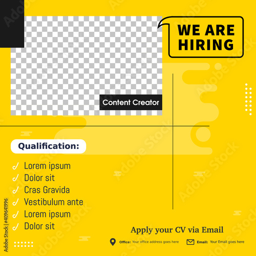  Job vacancy design poster. We are hiring post feed on square design. Open recruitment design template. Social media find a job layout