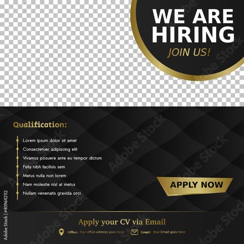Job vacancy luxury template. We are hiring, job vacancy social media content. 