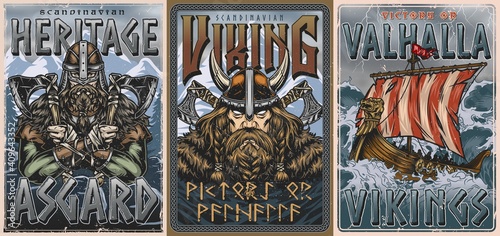 Vikings vintage colorful posters
