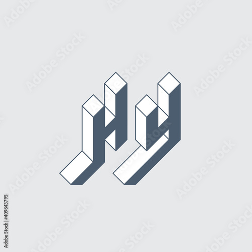 HY - 2-letter code. Isometric 3d font for design. Three-dimension letters. Monumental logotype. H and Y - Monogram or logotype.