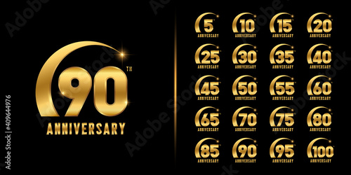 Set of premium anniversary logotype. Golden anniversary celebration emblem design.