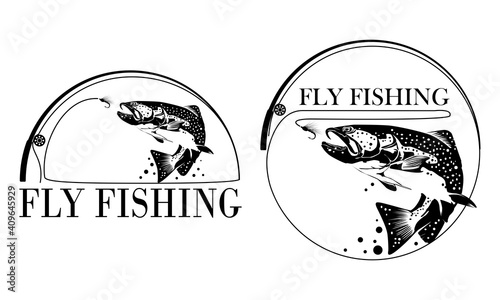 Fly fisherman fishing.graphic fly fishing.clip art black fishing on white background - Vector
