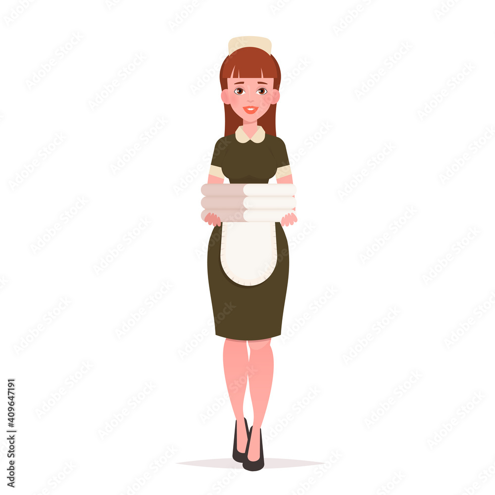 Smiling hotel maid with towels. Vector illustration Smiling hotel maid with towels. Vector illustration