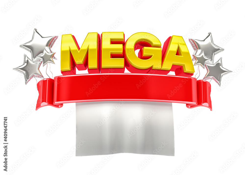 3D banner with balloons for campaign in Brazil. The phrase Mega Inauguracao  means Mega Opening. 3D Illustration. Illustration Stock | Adobe Stock