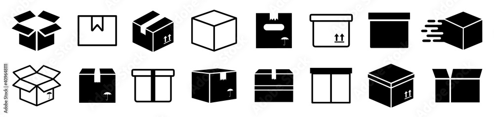 Set box express icons, delivery logo, shopping sign, collection simple flat carton box icon - stock vector