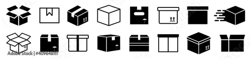 Set box express icons, delivery logo, shopping sign, collection simple flat carton box icon - stock vector