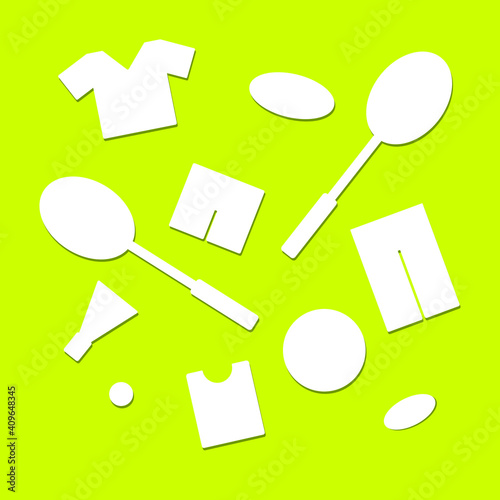 set of clothes and sports equipment for outdoor activities, created in flat on green background, can be used as  an icon for your products design on web
