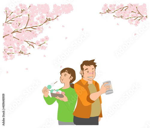 花見　桜　団子　ビール　カップル