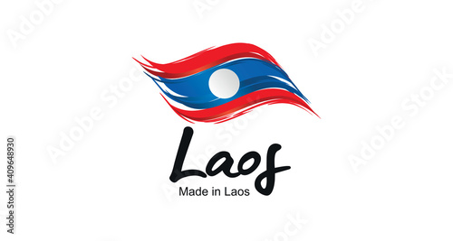Made in Laos handwritten flag ribbon typography lettering logo label banner
