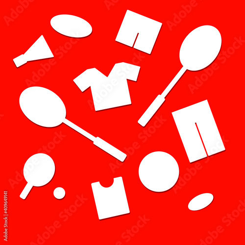 set of clothes and sports equipment for outdoor activities, created in flat on red background, can be used as  an icon for your products design on web