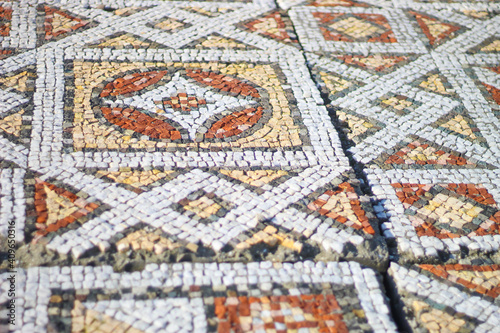 Ancient mosaic. Ruins of an ancient Greek city by the sea. Chersonesos. Ancient city. Black Sea. © Artyomtafgai