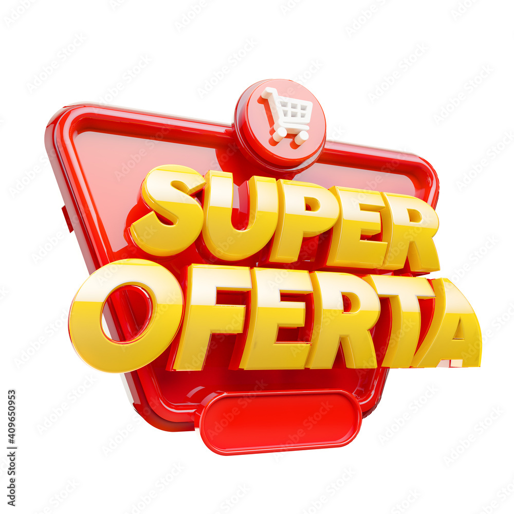 Label for advertising campaign. The phrase Super Oferta means Super Offer. 3D Illustration. - obrazy, fototapety, plakaty 