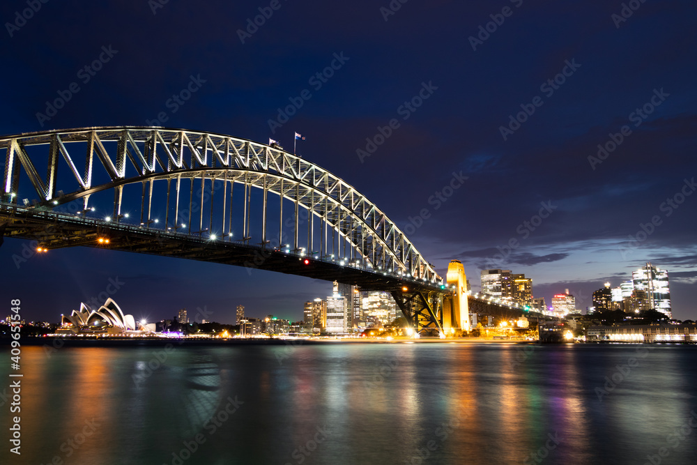 Sydney Harbour Bridge and the Opera House as the Sun is Setting