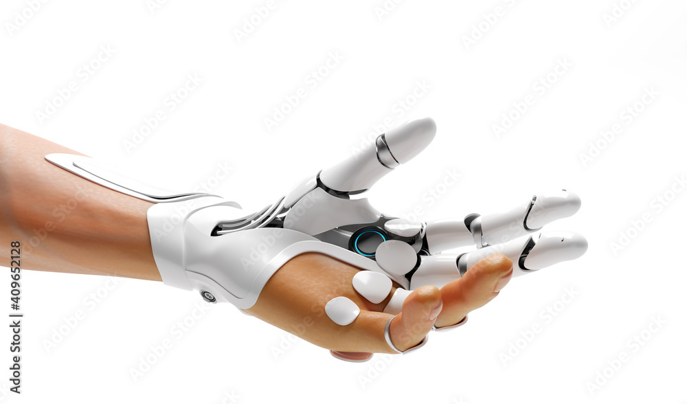 Robotic bionic hand connected with human hand. Stock Illustration | Adobe  Stock