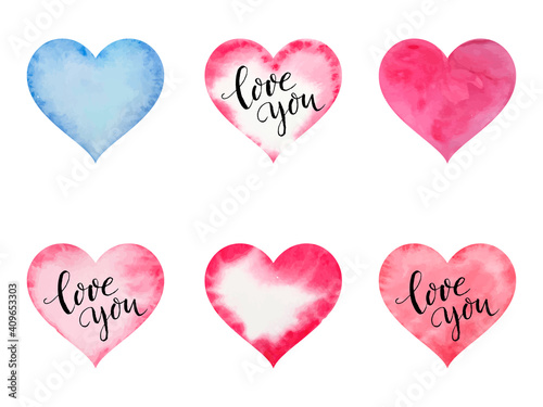 Watercolor hearts for St. Valentine s Day. Vector