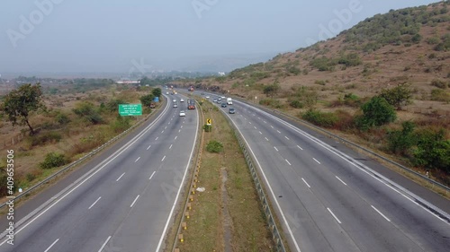 Aerial footage of the Mumbai-Pune Expressway near Pune India. The Expressway is officially called the Yashvantrao Chavan Expressway. photo