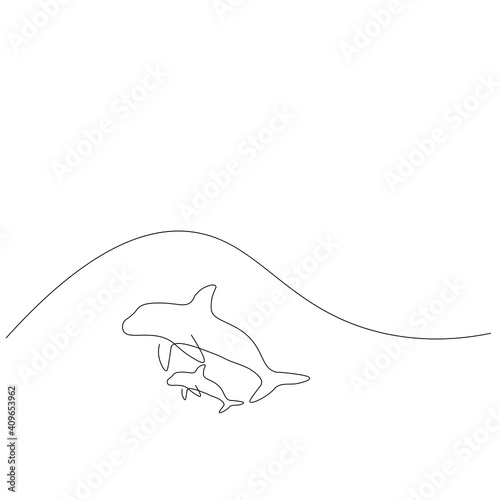 Fototapeta Naklejka Na Ścianę i Meble -  Whale family on ocean, vector illustration