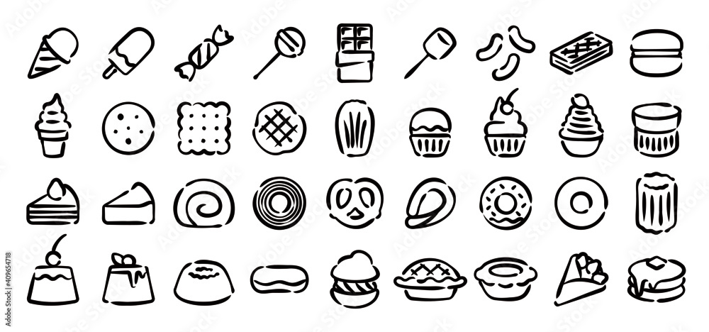 Sweets Icon Set (Hand-drawn line version)