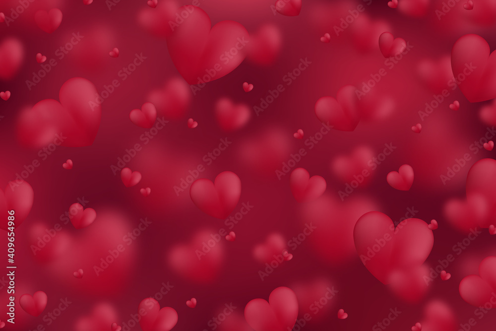 Abstract Valentine's Day design of seamless 3d red hearts decorative template. Overlapping with distance style of pattern background. illustration vector