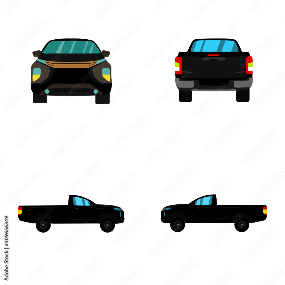 Naklejka premium set of black single cab pick up truck on white background