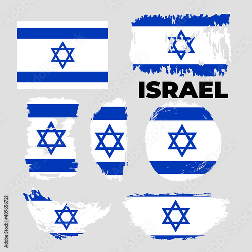 Set Israel flags, banners, banners, symbols, flat icon