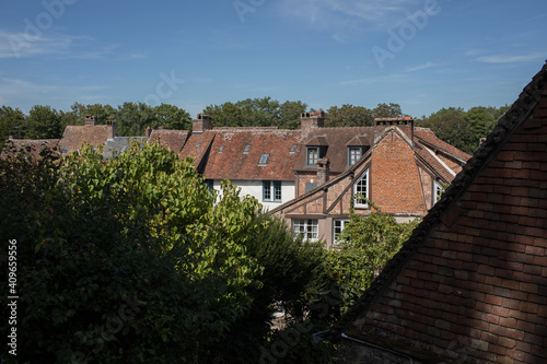 Rooftop of Gerberoy, Old village in France, half-timbered houses, known for roses, listed in the plus beaux villages de France (Most beautiful French villages). Gerberoy, Oise, France.