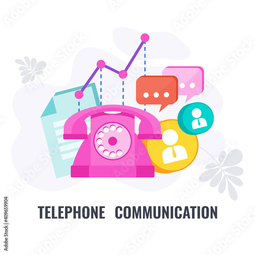 Telemarketing icon. Telephone communication. Flat vector illustration.