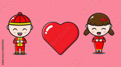 cute chinese couple with love in valentine day