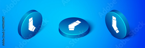 Isometric Inhaler icon isolated on blue background. Breather for cough relief, inhalation, allergic patient. Blue circle button. Vector Illustration.