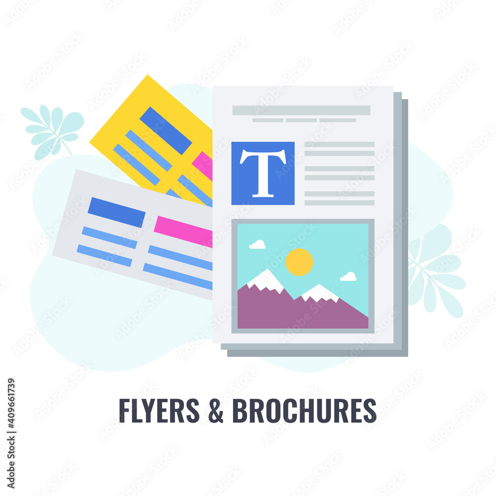 Fototapeta premium Flyers and brochures icon. Key elements of traditional marketing