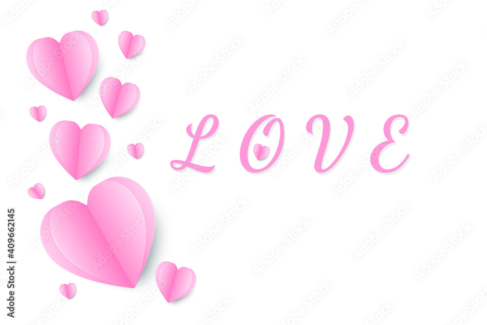 Valentines Days. Hearts on white background,Vector and illustration.  Cute love sale banner or greeting card