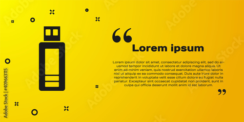 Black USB flash drive icon isolated on yellow background. Vector.