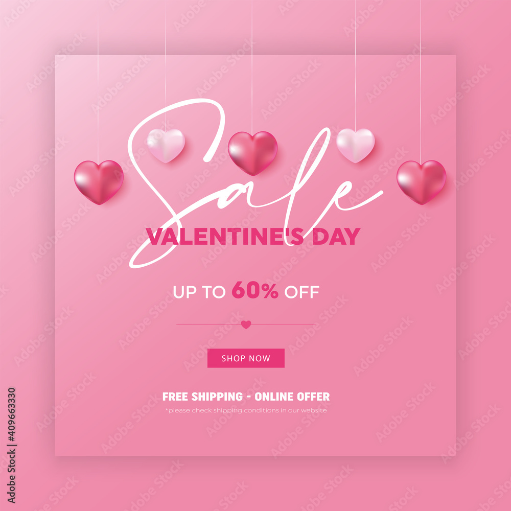 Valentine's Day Sale 60% off Poster or banner with many sweet hearts and on red background.Promotion and shopping template or background for Love and Valentine's day concept.Vector illustration eps 10